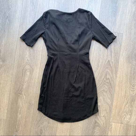 Revolve Privacy Please Prentiss Mini Dress Bodycon Rib Knit Tie detail Black XS - Picture 14 of 14